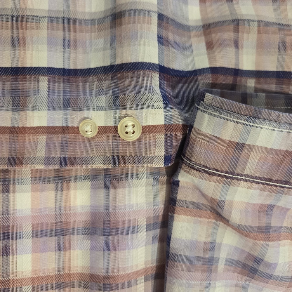 Allen Edmonds Lilac White Plaid Button Down 100% Cotton Men's Shirt Size XXL 2XL - Picture 12 of 13